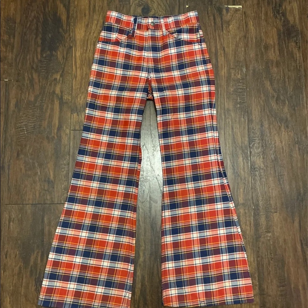 Vintage plaid bell bottom- flare jeans size 00 -1 - Picture 1 of 12